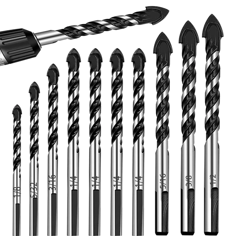 

HLZS-Masonry Drill Bit Set For Glass/Tile/Plastic/Wood/Concrete/Cement/Metal, Professional Carbide Drill Bits,Set (1/8-1/2In)