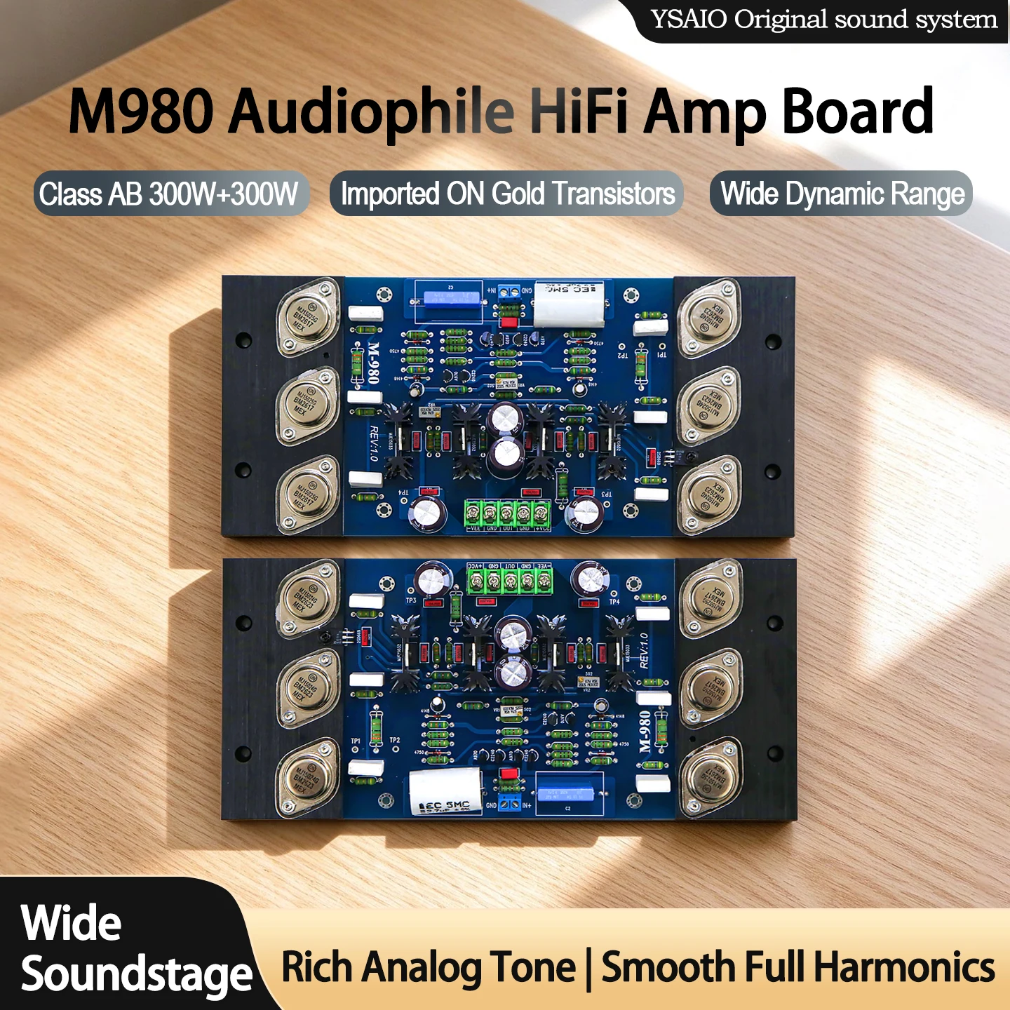 M980 Audiophile Power Amplifier Board Hifi Gold-Sealed Pure Power Amplifier Finished Board 6-Transistor Class a Class A/B High Power