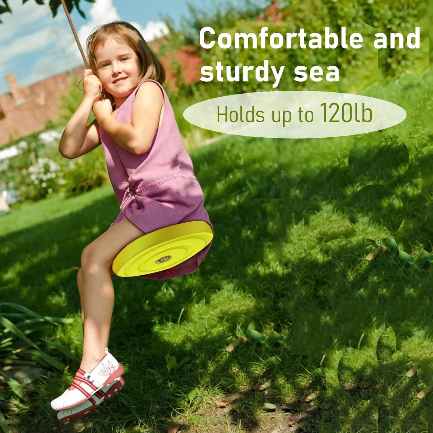 Patio Swings Disc, Round Kids Seat Heavy Duty with Rope for Outdoor Backyard Playground Play, Easy DIY Addition To Playset Tree