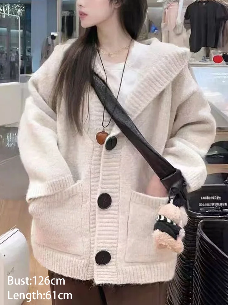 Otoño Invierno Casual suelto de manga larga de punto Cardigan mujeres suéteres con capucha de un solo pecho mujeres suéteres abrigo Tops de invierno