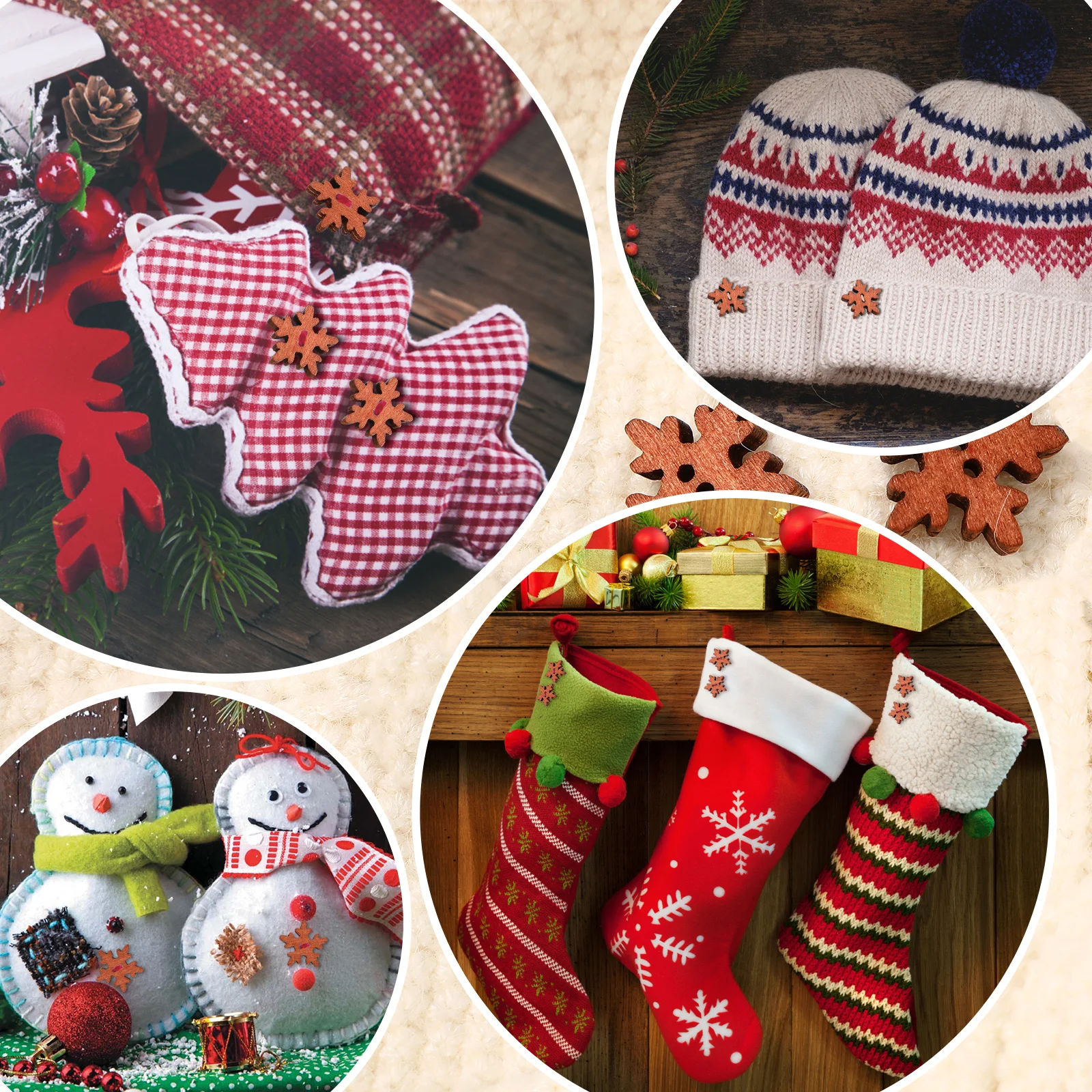 100 peças decoração de natal branca diy enfeites de floco de neve botões de férias marrons