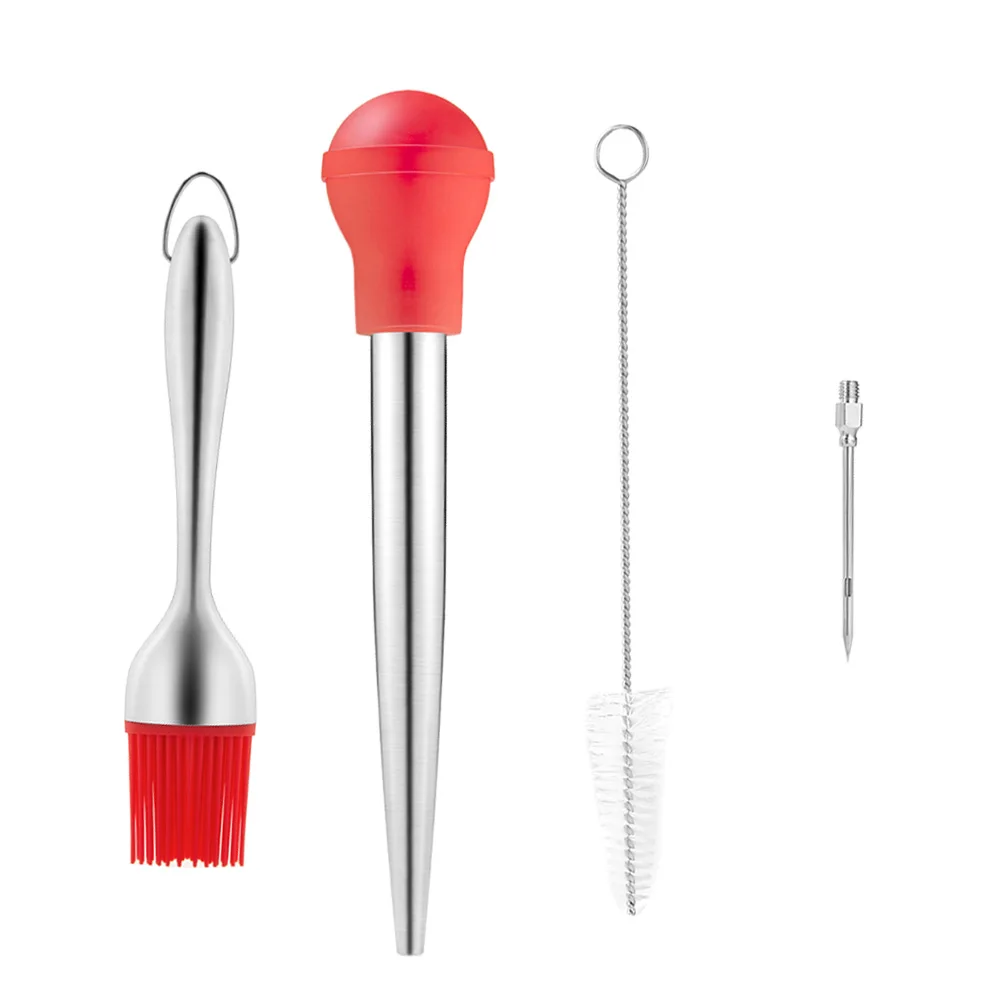 

Stainless Steel Kitchen Oil Dropper Turkey Baster Set BBQ Tools Juices Injector Needle Silicone Brush Meat Tools