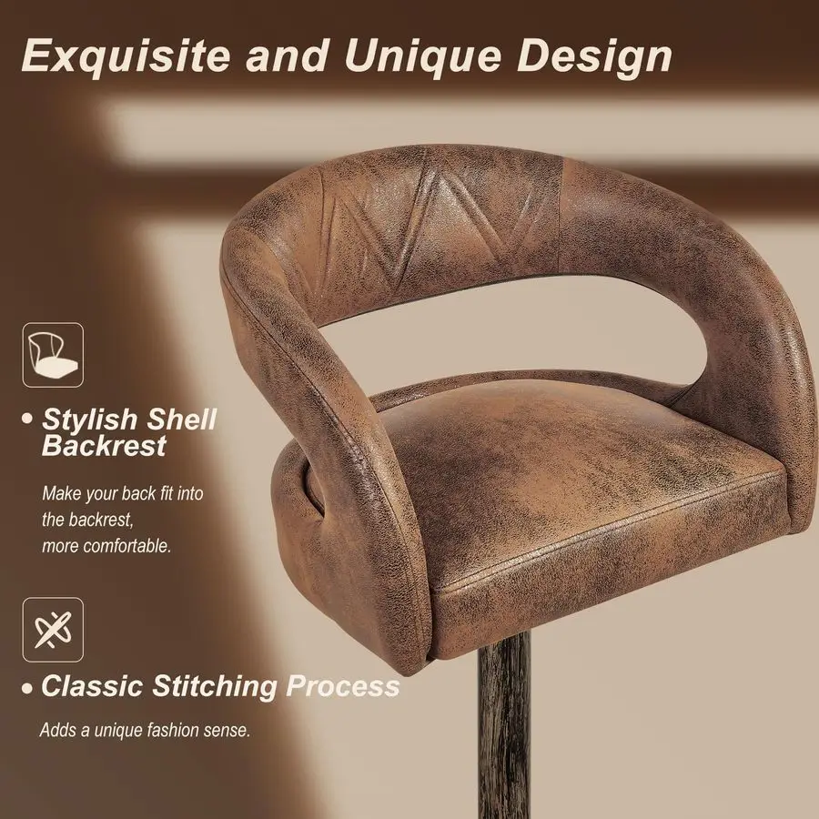 Bar Stools Set of 2 Adjustable Swivel Modern Pu Leather Barstools, Counter Bar Stools with Back and Arms, for Kitchen, Bar Dark