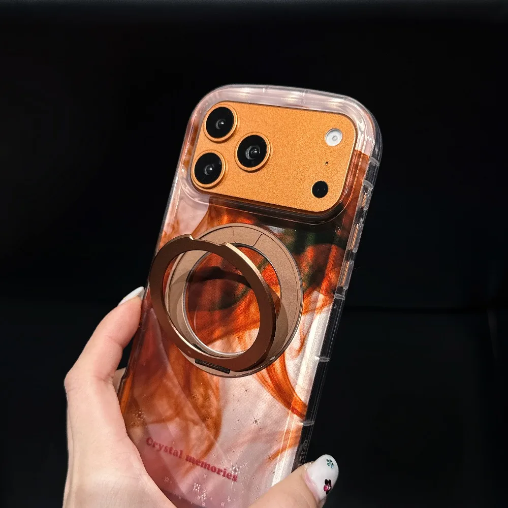 

For iPhone 17 Pro Max Case Watercolor Stand Magnetic Cover Lens Guard Shockproof Compatible with iPhone 16 15 14 13