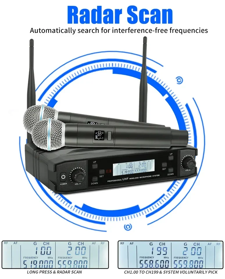 المهنية 2025 نظام الميكروفون اللاسلكي 2 قنوات يده كاريوكي تسجيل استوديو عروض الحفلات اجتماع رائجة البيع