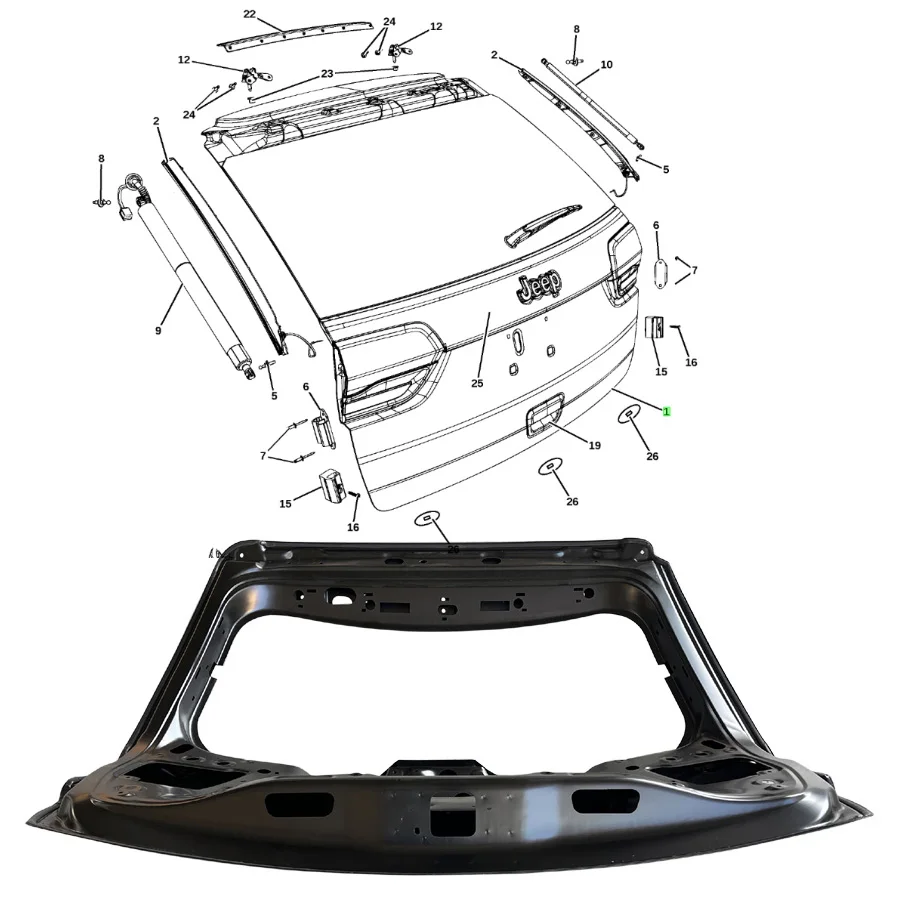 Door Rear Trunk Lid Tailgate Liftgate for je-ep Grand Cherokee 2014 to 2022 68154524AA 68154524a-bin stock