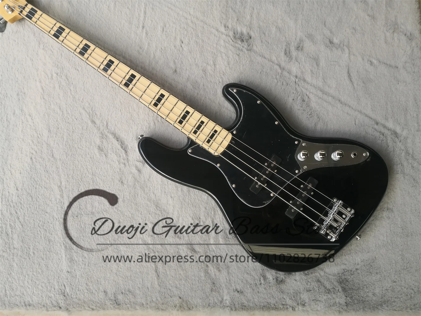 4 String Black Bass Guitar Basswood body Maple fingerboard Black Inlaid fixed bridge Ja Bass factory custom