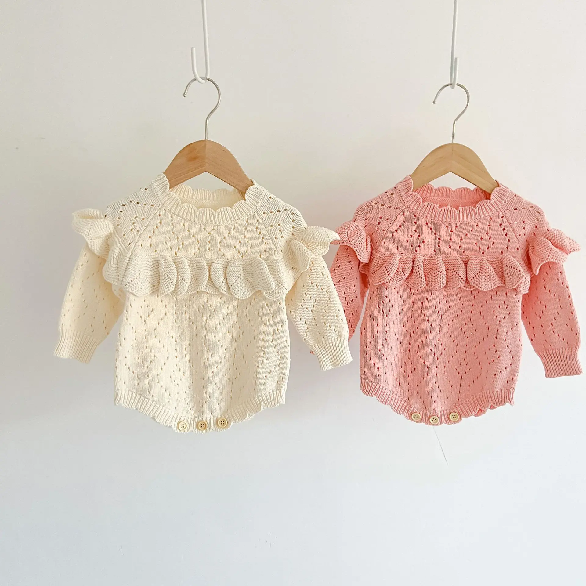 Autumn Winter Newborn Baby Romper Cotton Hollow Out Long Sleeve Jumpsuit Infant Costume Little Girls Ruffles Sweater Onesie