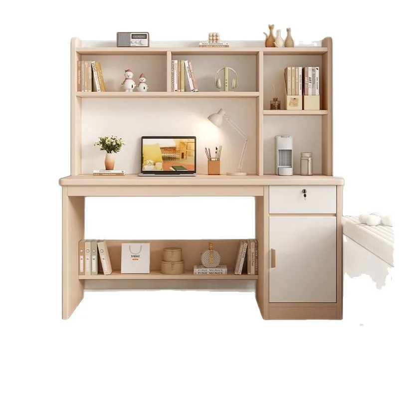 Solid wood desk bookshelf integrated home office computer desk student bedroom