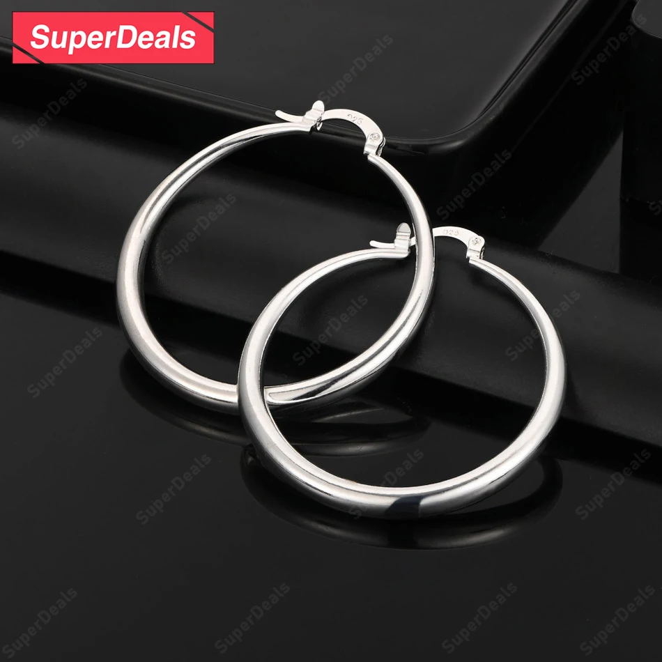 

SuperDeals 40/50/60mm 925 Sterling Silver Round Smooth Hoop Earrings For Women Party Pretty Jewelry Birthday Anniversary Gift