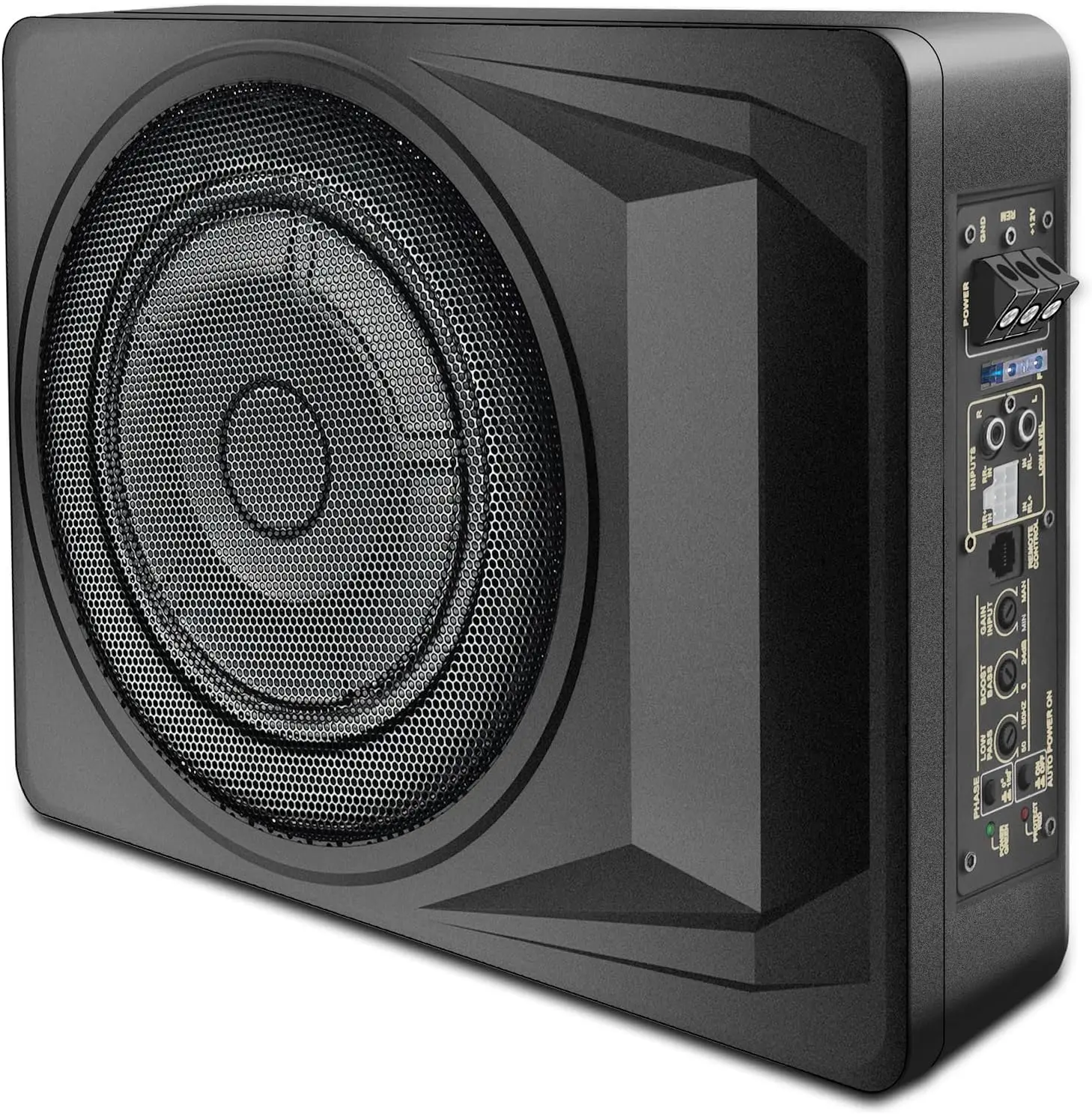 1200W Slim Under-Seat Car Subwoofer with Amp & Remote, High/Low Inputs for Truck/SUV/Jeep