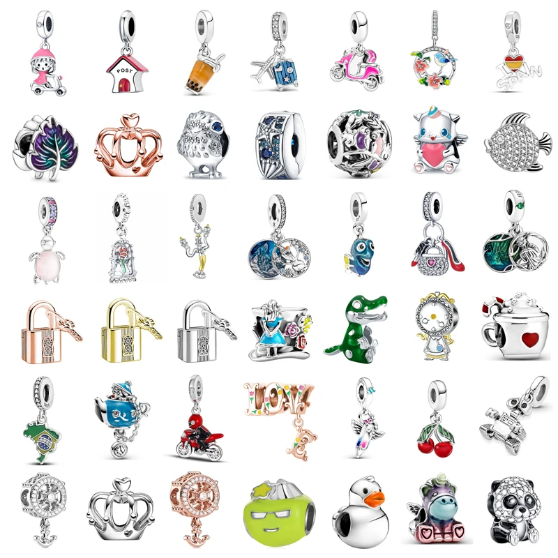 

New Fashion Charm Original Milk Tea Cherry Motorcycle Turtle Beaded Fit Original Pandora Ladies Bracelet Jewelry Accessories Gif