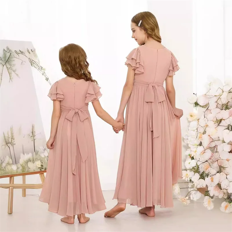Baby Kids Princess Chiffon Sashes Flower Girl Dress Children First Communion Dress Ball Gown Wedding Party Dress Birthday