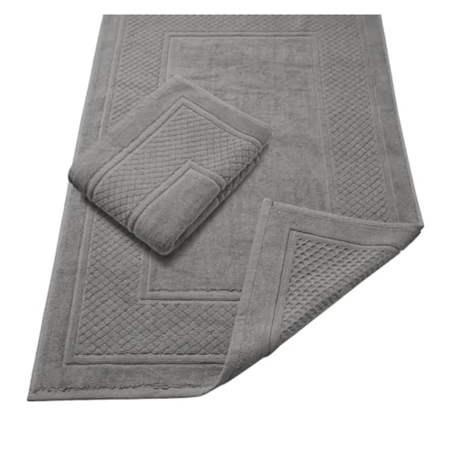 Grey Bath Mat - 100% Cotton Set of 2 Absorbent Bathmat - Bathroom Mats Quick Dry Bath Mats for Bathrooms 22x34 Inches