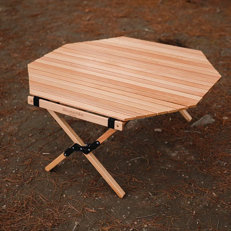 

Portable folding table, outdoor camping picnic, solid wood star anise egg roll table