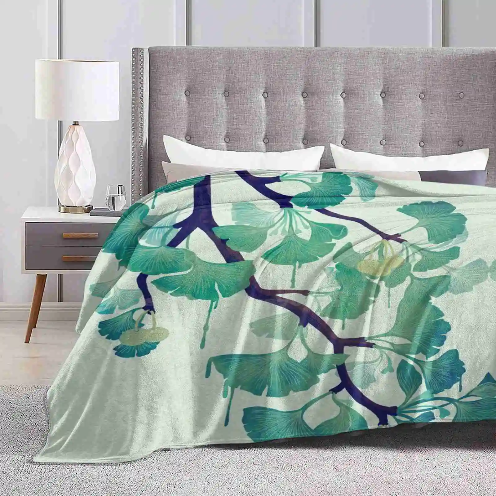 O Ginkgo ( In Green ) Top Quality Comfortable Bed Sofa Soft Blanket Gingko Ginkgo Tree Leaf Flora Flower Berry Nature Plant