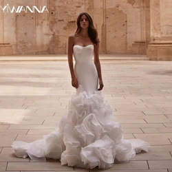 2025 Hand-made 3D Flower Bride Robe Graceful Strapless Sleeveless Bridal Gown Vintage Mermaid Wedding Dresses Robe De Mariée