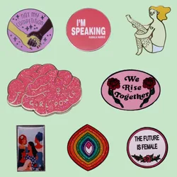 Superior Quality Rose Enamel Pins Brooches Feminist Motivational Metal Collar Brooch Cartoon Badge Jewelry Gifts Women Wholesale
