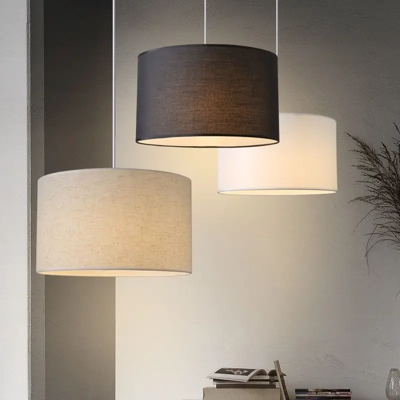 

Nordic Minimalist Round Linen Fabric Pendant Light Single Head Chandelier for Dining Living Room Bedroom Study
