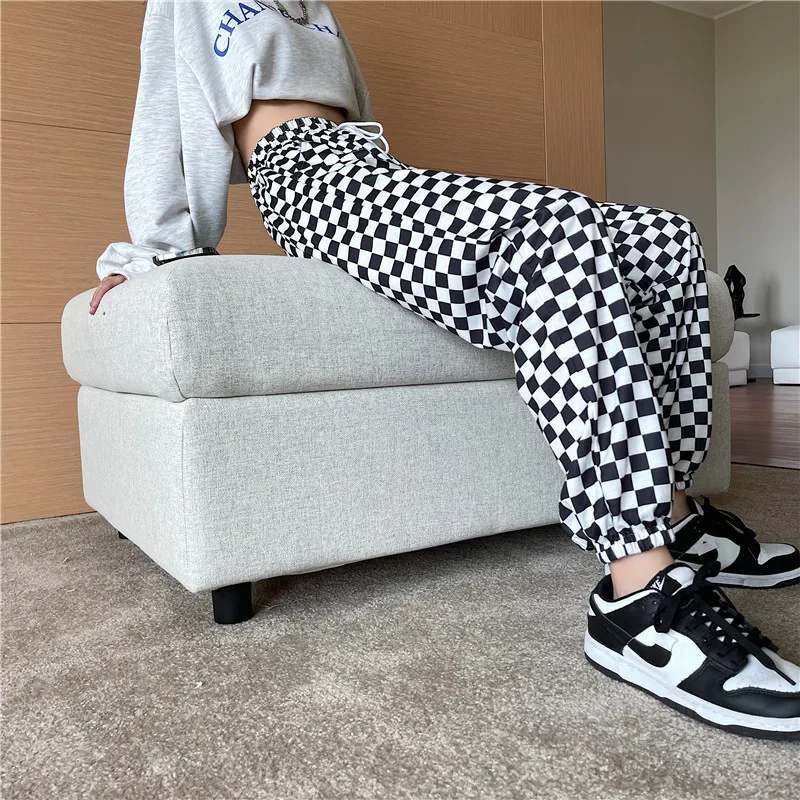 Checkerboard Tie Harlan Pants Women's Autumn Clothing Korean Version Straight Loose Casual Sportswear Women's