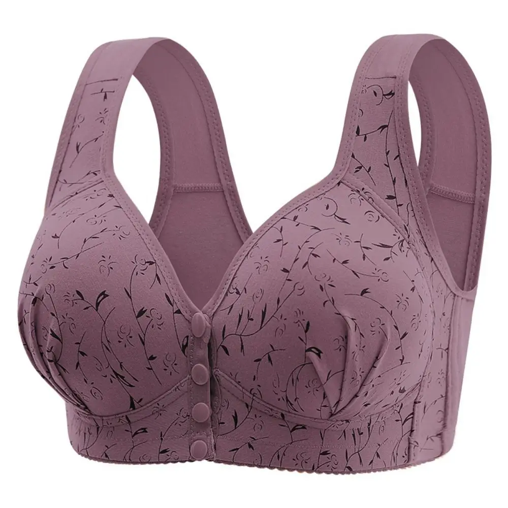 Comfortable Women Bras for Older Women Breathable Convenient Front Close Button Cotton Bras Full Cup Widened Shoulder Straps