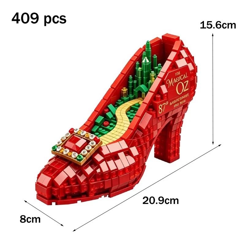 Ruby Red High Heel Shoes Building Blocks Set,Magical Fairytale Ruby Slippers Model Bricks,Ornament Home Decor Gift for Girls view 5