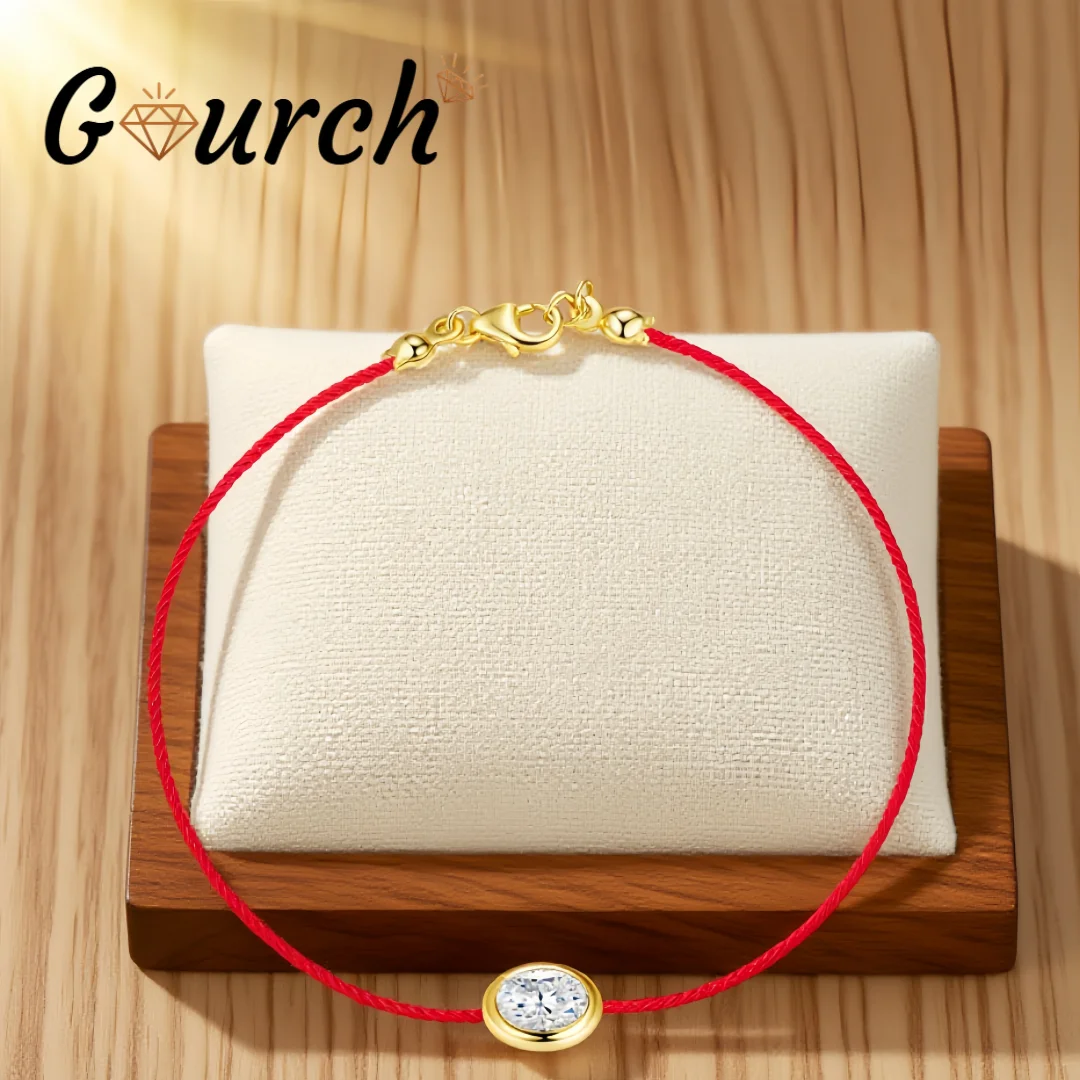 

Gourch Moissanite Red String Bracelet S925 Sterling Silver Minimalist Adjustable Elegant Style for Unisex Birthday Fine Jewelry