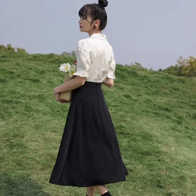 New 2025 Chinese Style Women Skirts High-waisted A-line Splicing Summer Floral Printed Fashion Skirt Woman