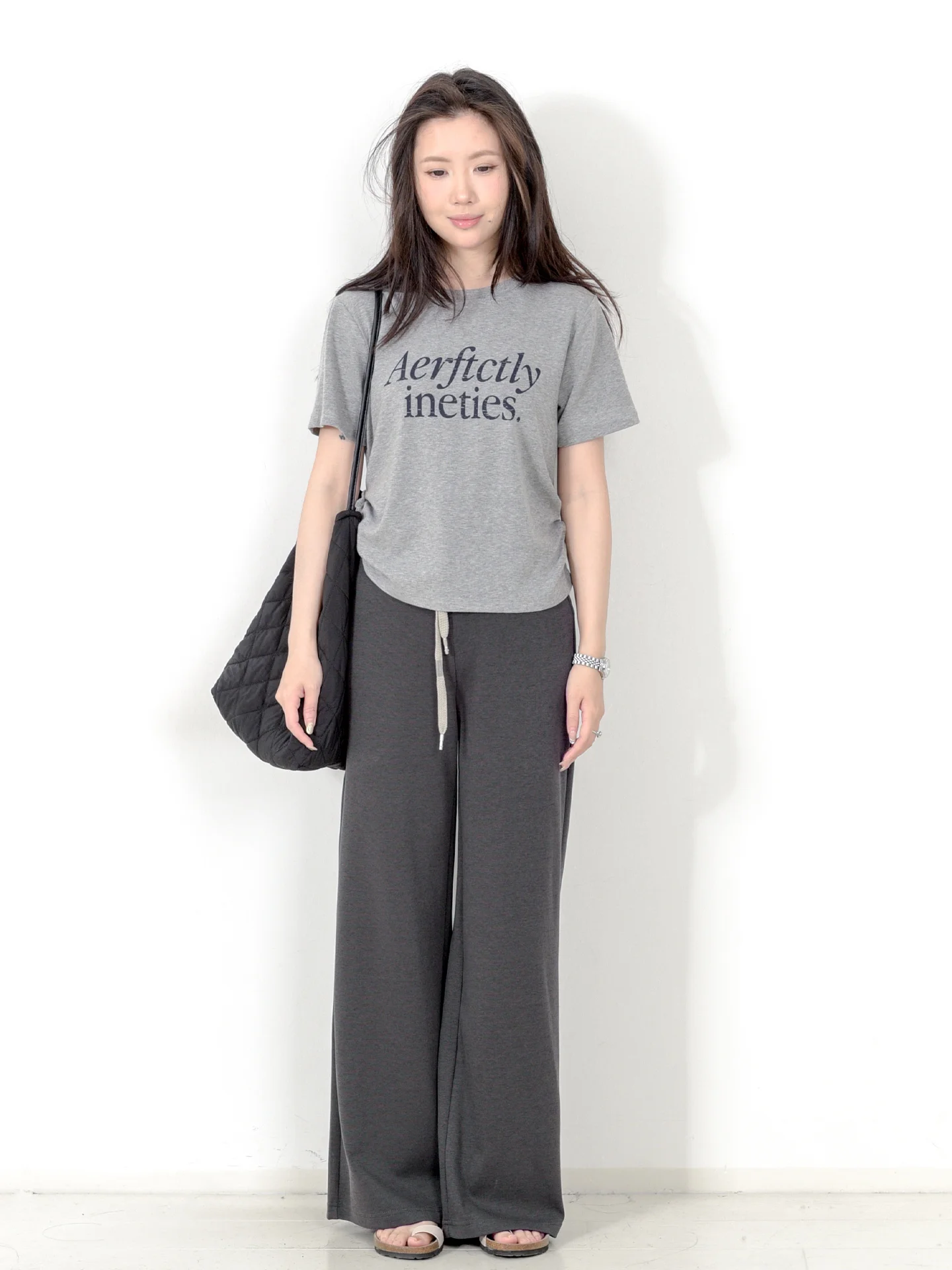 

Summer College Style Loose Fit Short Sleeve T-Shirt Women's Top Letter Print Waist-Cinching Design Breathable Cotton Blend