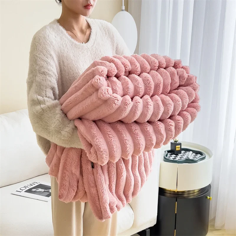 

Winter Warm Blanket Checkerboard Blanket Bedspread Solid Striped Throw Blankets Sofa Air Conditioning Blanket for Bedroom