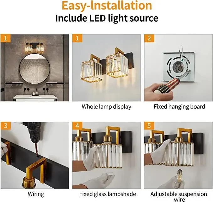 Bathroom Crystal Round Vanity Lights 3 Lamp Crystal Brass Bathroom Vanity Lighting Fixtures Gold Over with Mirror Switch Control