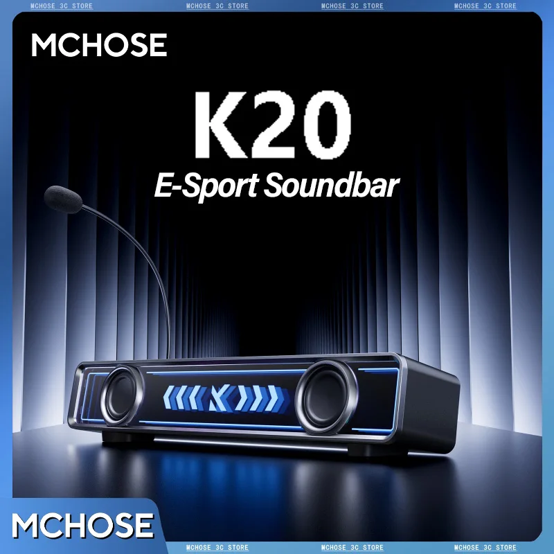 Саундбар MCHOSE K20 E-Sport для настольного компьютера, поддержка C-Media, динамический алгоритм RGB FPS для Pubg Apex CS Valorant 360° °   Микрофон