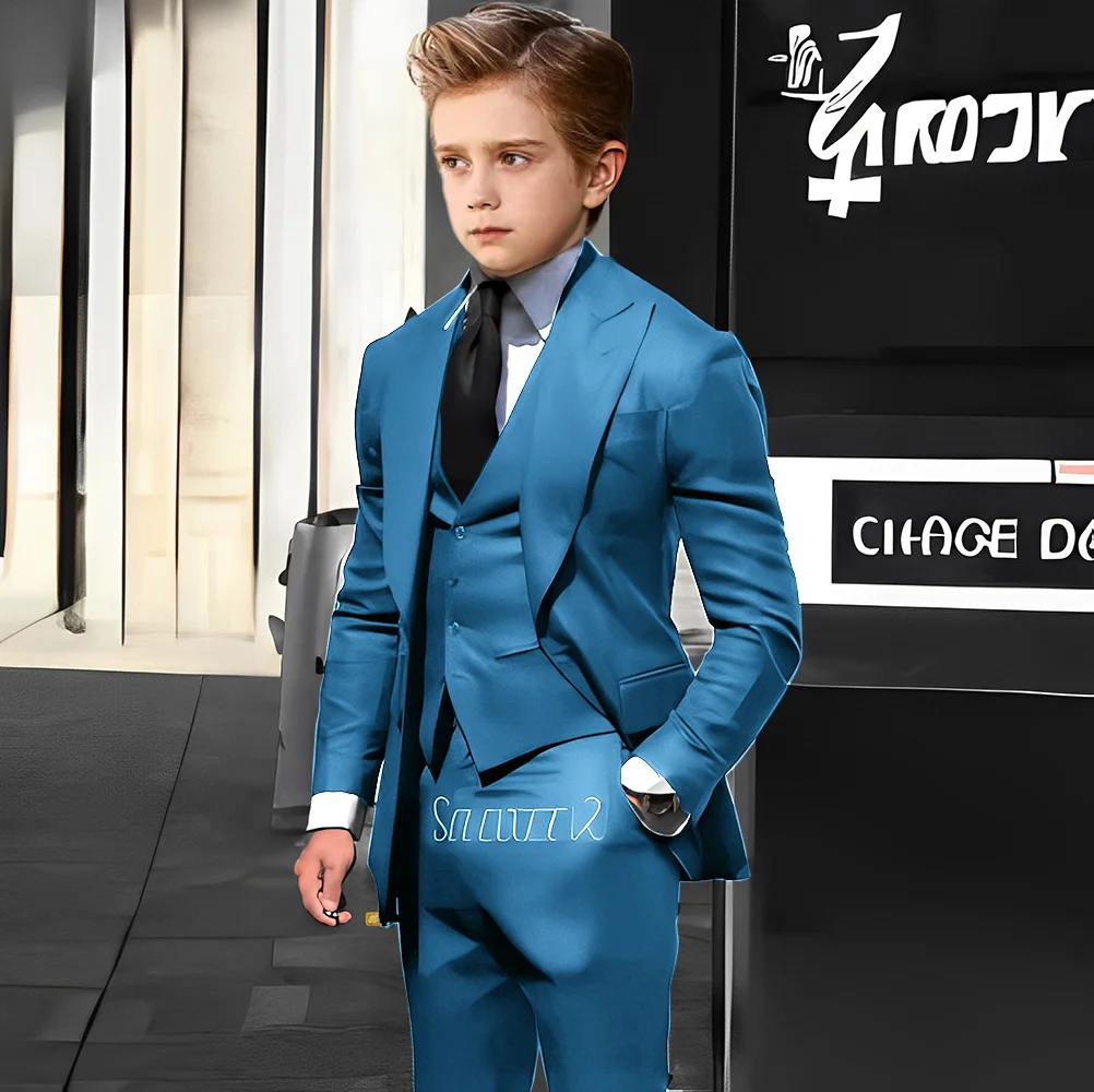 Navy Blue Suit for Boys Formal Jacket Pants Vest 3-Piece Set Party Wedding Tuxedo Kids Custom Outfit 2-16 Years Old