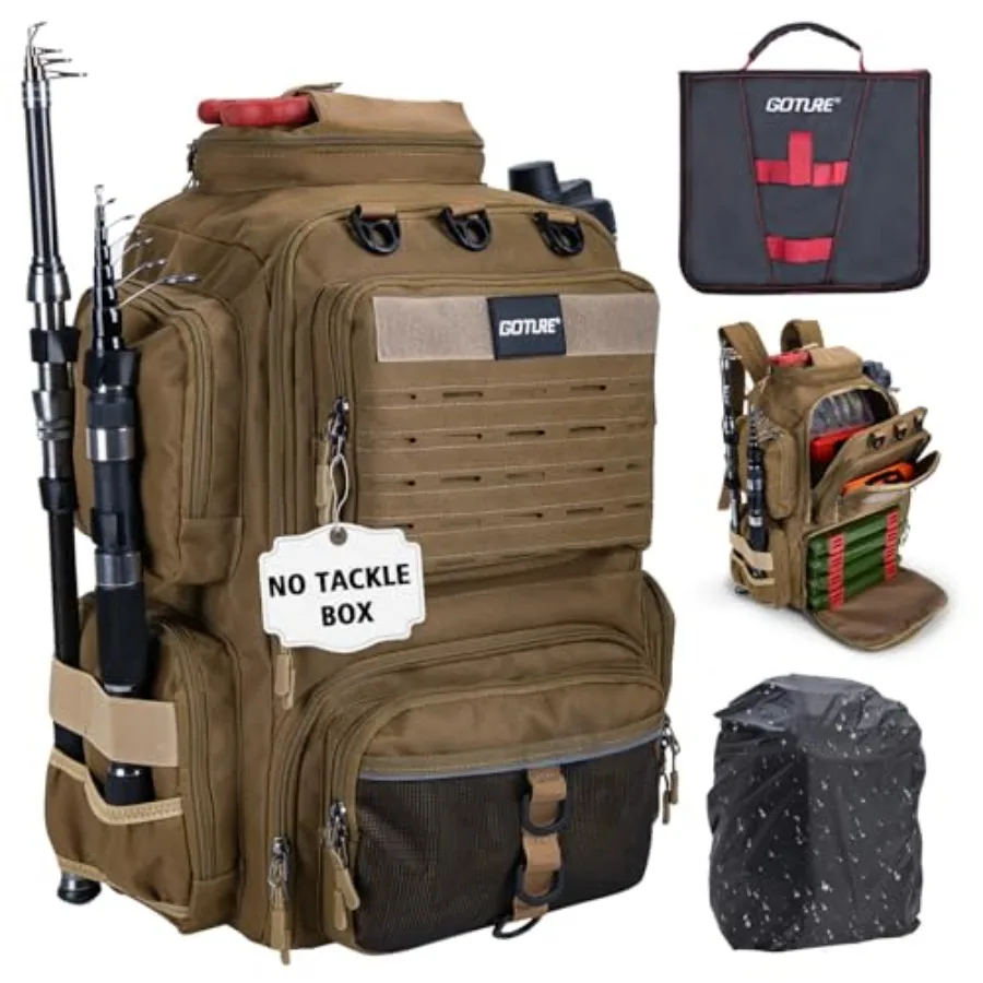 

Fishing Backpack 900D Water-Resistant Tackle Backpack with Rod Holders 45L Large Fishing Bag Storage Gear Tackle Bags wi