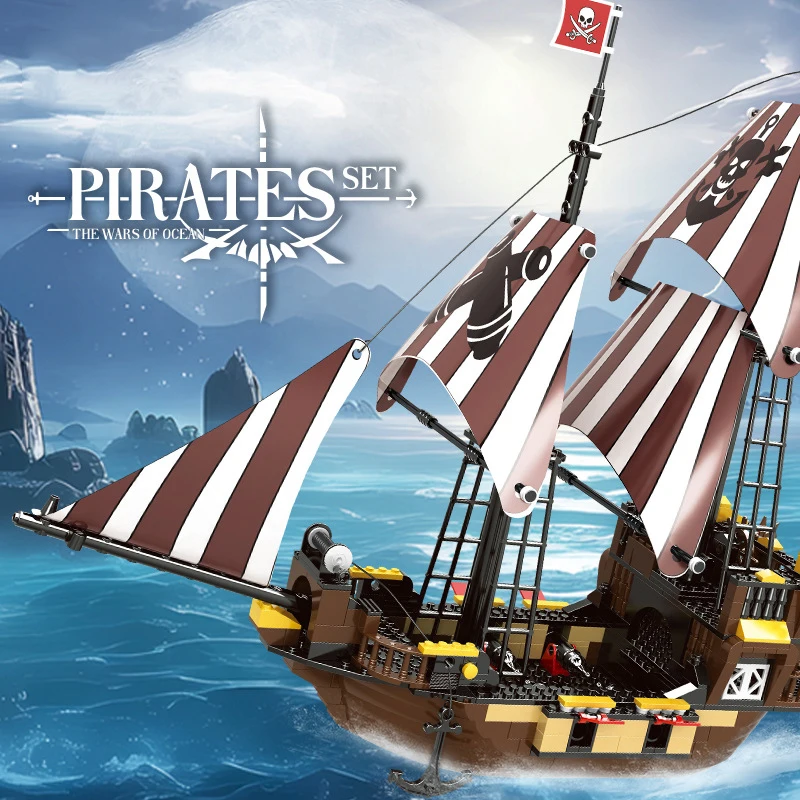 

Pirates Set Boat Ship Seaside Treasure Building Blocks Classical DIY Construction Bricks Assembly Toys Collectible Gift For Kids