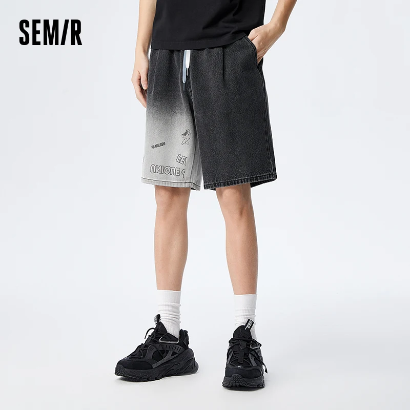 

Semir Men Denim Shorts 2024 Summer New Trend Fashionable Lithium Tooth Beast Loose Fit Comfortable Gradient Five-Quarter Pants