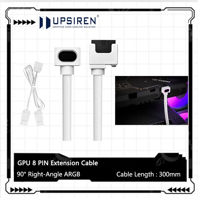 UPSIREN Computer Power Cable 8PIN GPU Extension Cable,Graphics Card ARGB PC Cable with 5V 3Pin,18AWG 90° Right-Angle Design