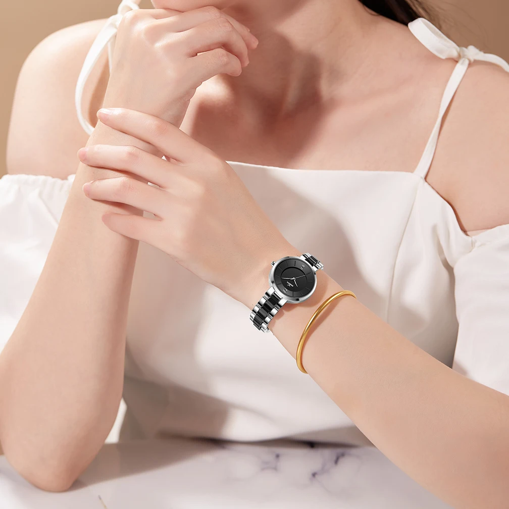 REBIRTH Waterproof Women's Watch Original Korea Elegant Quartz Ceramic Watch