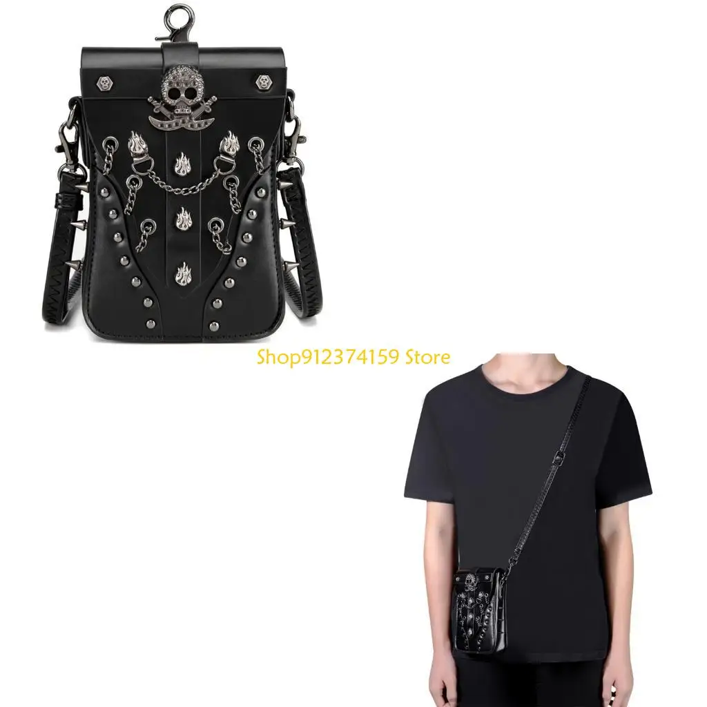 

G5AE Gothic Crossbody Bag for Women Stylish Skull Shoulder Bags with Adjustable Strap Leather Purse for Fashion Enthusiasts