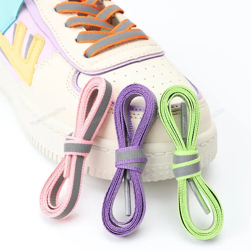 1Pair 3M Reflective Shoelaces Flat Sneaker Shoe laces Safety Glowing Shoelace Unisex Luminous Laces Shoes Strings 80/100/120CM