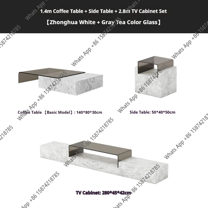 Minimalist Marble TV Console Set with Electric Fireplace, Luxury Natural Stone Cabinet for Living Room Villa, Retro Modern Style