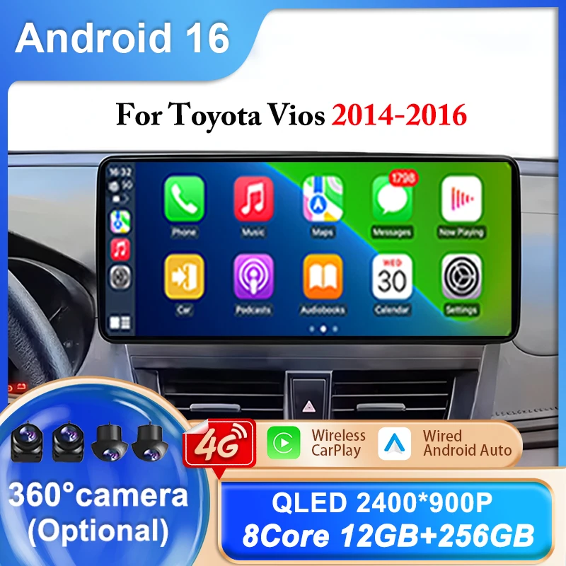 Android audio For Toyota Vios 2014-2016 automotive multimedia Android 16 car intelligent systems car radio Wireless carplay BT