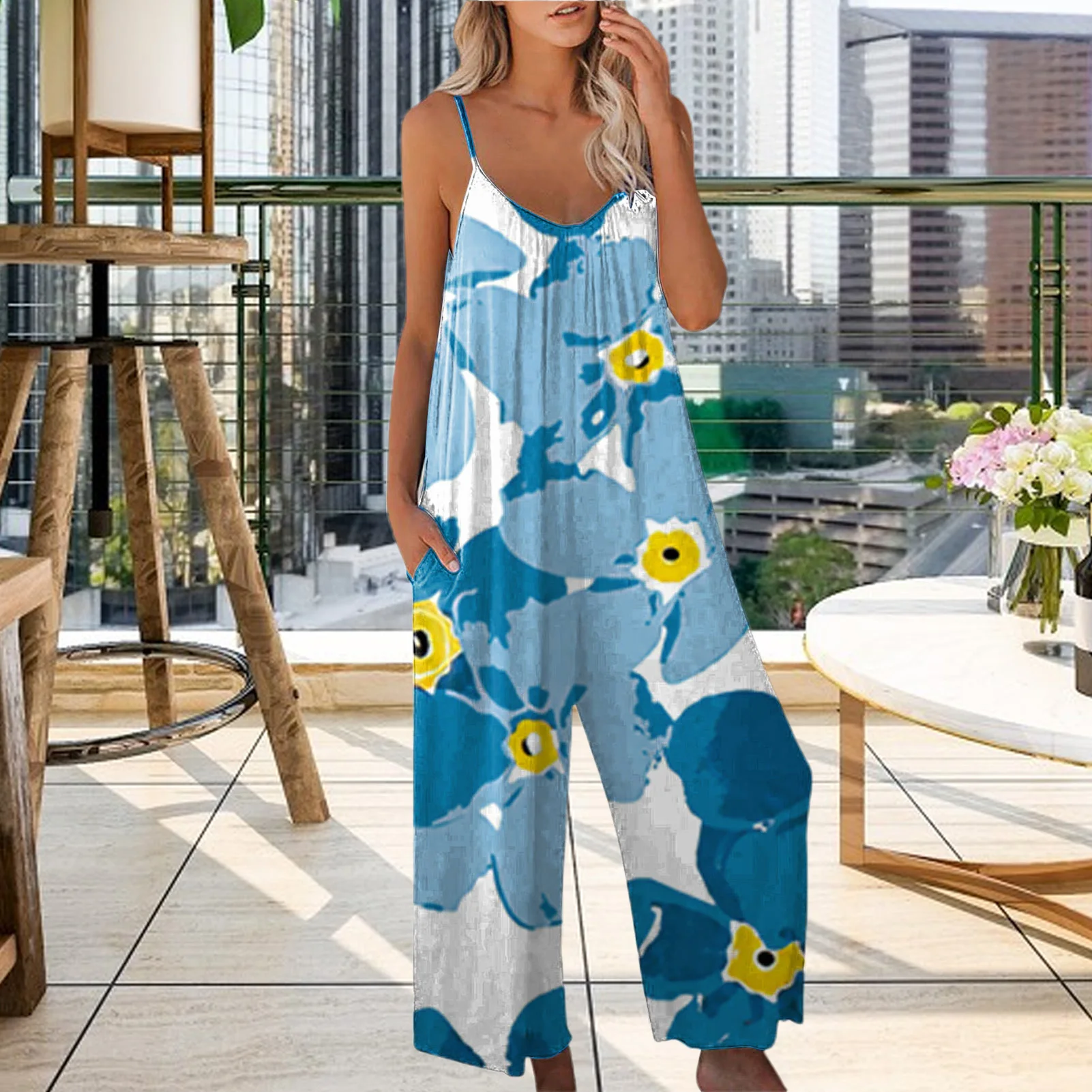 Overalls for Women Sleeveless Straps Jumpsuits Summer 2021 Wide Leg Trousers Loose Rompers Ladies Casual Pants