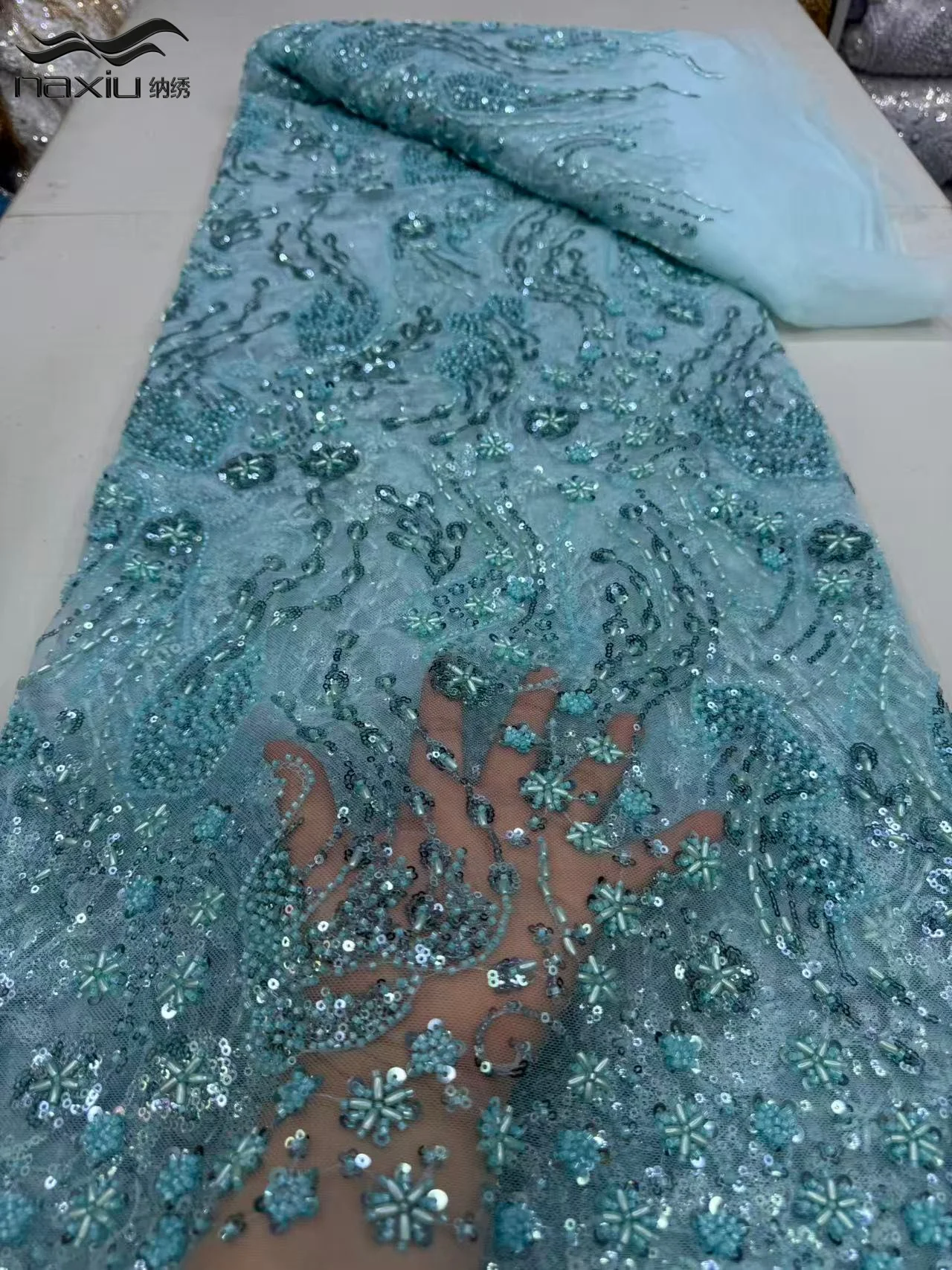 

Madison African Beaded Lace Fabric 2026 Luxury French Sequin Lace Fabric Bridal Lace Beaded Fabrics for Nigeiran Wedding Dress