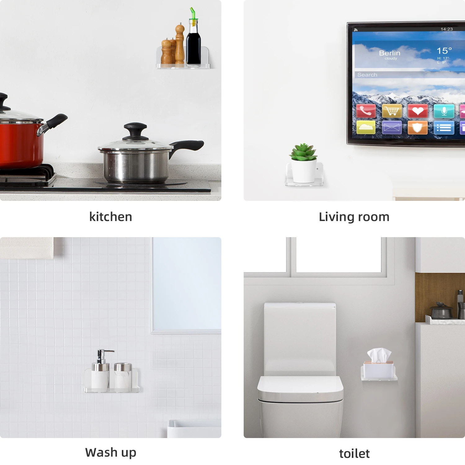 Mensola in plastica per montaggio a parete supporto trasparente per telefono mensola per montaggio su soggiorno piccola Plante bagno