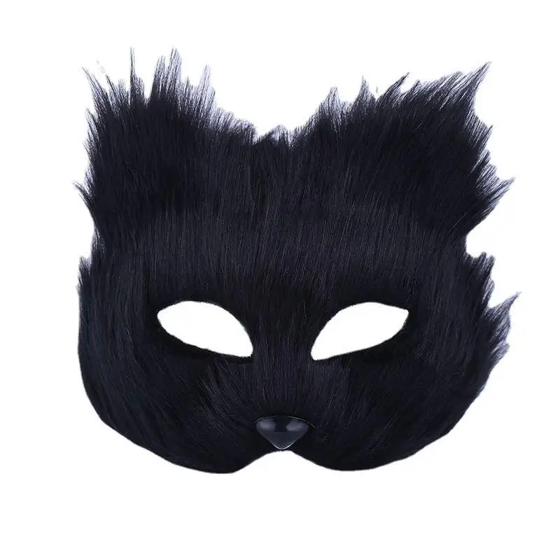 Maschera per gli occhi a forma di volpe di Halloween, mezza faccia, imitazione sexy, capelli di gatto, maschera per animali, festa di carnevale di