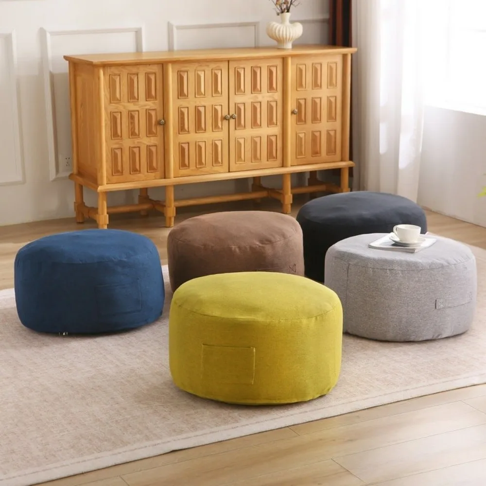 Round Seat Cushion Cover Unstuffed with Pocket Storage Leg Bench Large Capacity Sofa Stool Cover Living Room Use