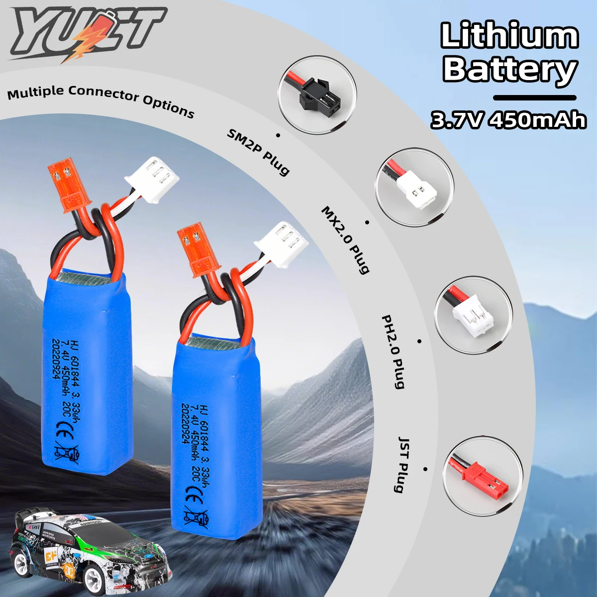 YUCT 7.4V 450mAh 2S 20C LiPo Battery - High-Rate Replacement for WLtoys 1:28 Scale RC Cars (K979, K989, K999, K969)
