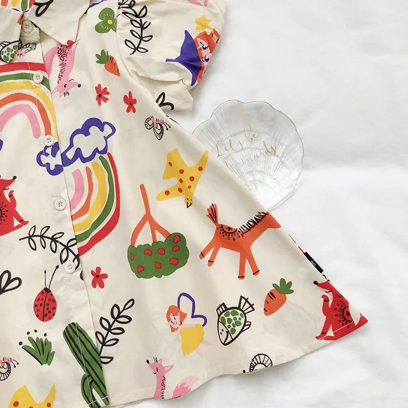 2-8T Toddler Kid Baby Girl Dress Summer Clothes Short Sleeve Rainbow Graffiti Print T Shirt Dress Fashion Infant Outfit