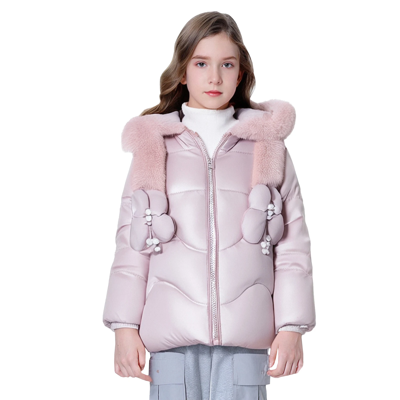 

Girls Hood Puffer Coat,Warm Children's Winter Jacket,Windproof Thick Toddler Overcoat,Butterfly Kids Down Cotton Quilted Outwear